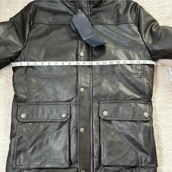 NWT Emporio &Co Dark Brown Faux Leather Jacket Coat Size XXL Fits like a Large - Picture 15 of 16